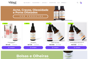 imagem da pagina inicial do ecommerce da loja Vidaz dermo